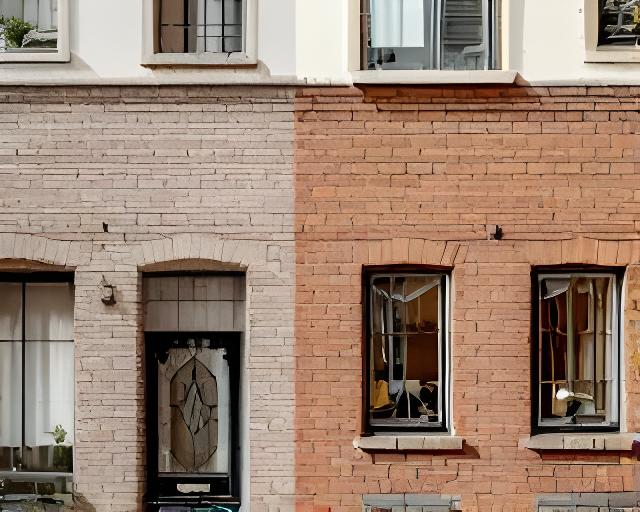 Fachada de ladrillos artesanales antes y después con cambio de color y textura en una obra residencial